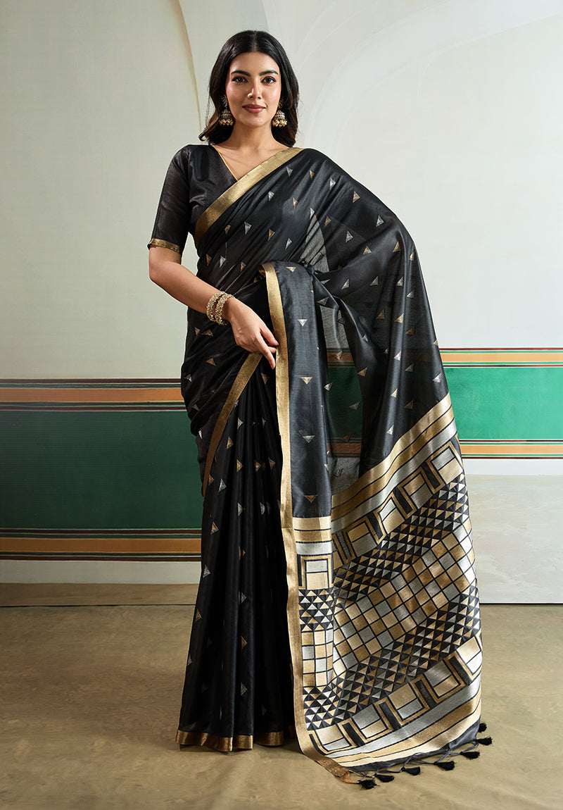 Monjolika Fashion Black Handloom Weaving Silk Festival Wear Saree