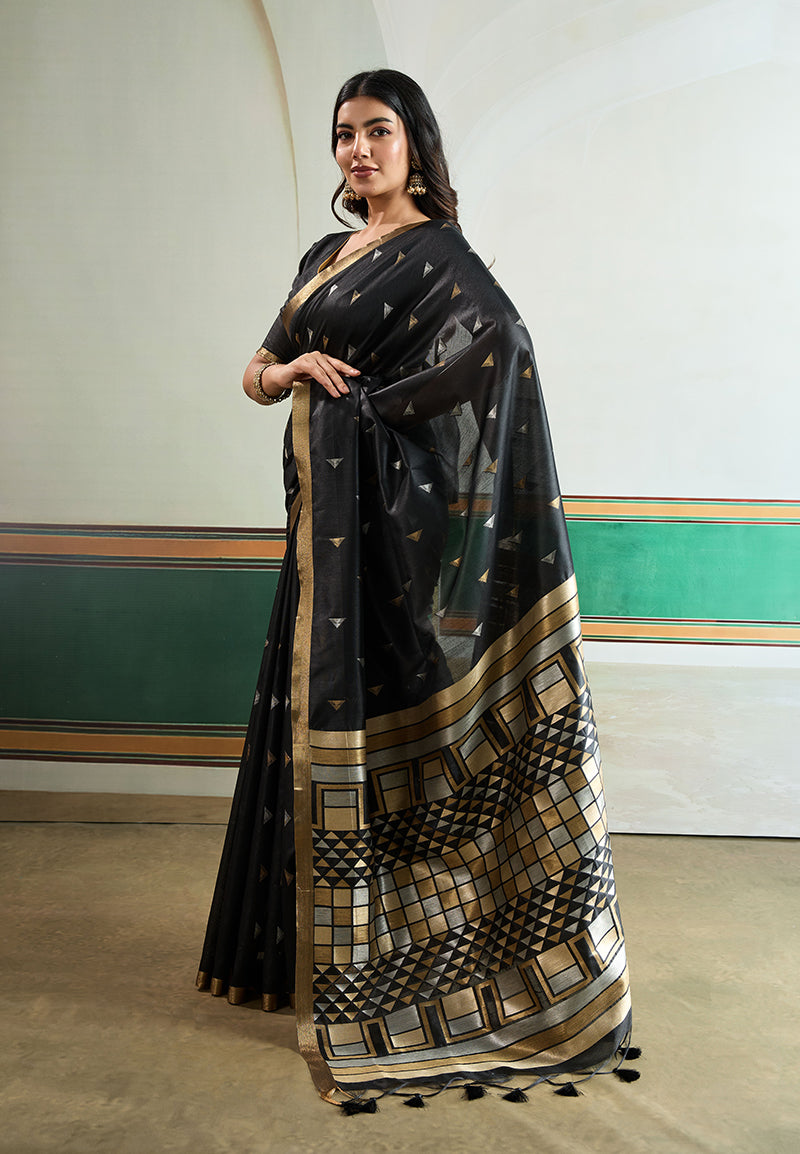 Monjolika Fashion Black Handloom Weaving Silk Festival Wear Saree