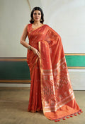 Monjolika Fashion Dark Peach Handloom Weaving Silk Festival Wear Saree