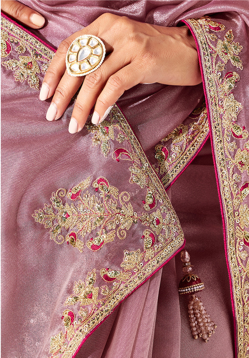 Monjolika Fashion Pink Fancy Fabric Embroidered Contemporary Saree