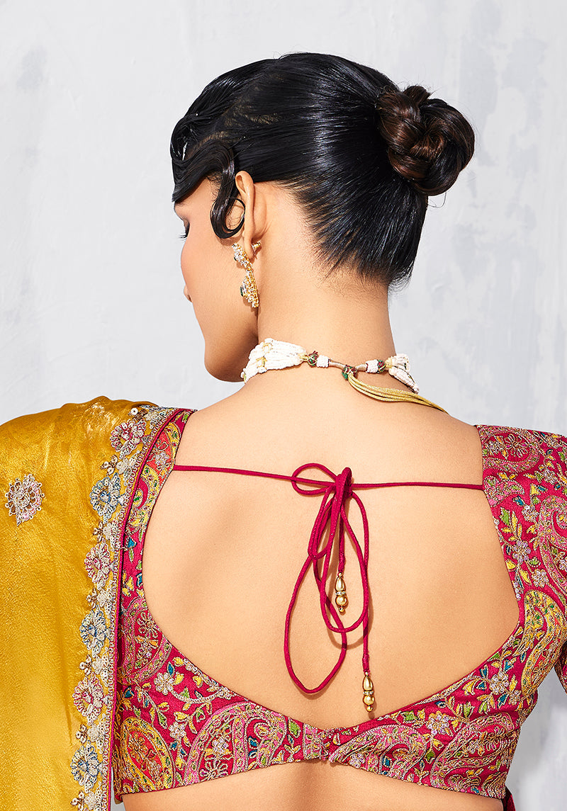 Monjolika Fashion Mustard Fancy Fabric Embroidered Contemporary Saree