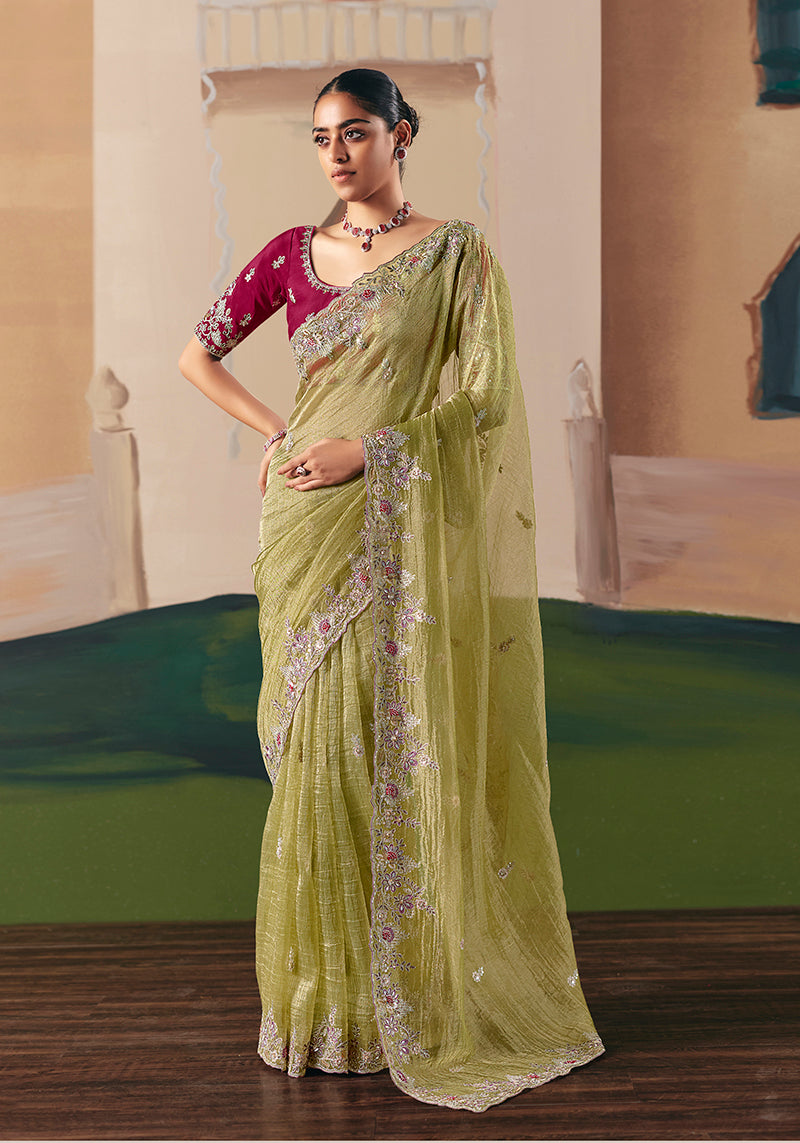 Monjolika Fashion Embroidered Pear Fancy Fabric Party Designer Saree
