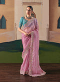 Monjolika Fashion Embroidered Pink Fancy Fabric Party Designer Saree