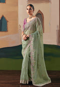 Monjolika Fashion Embroidered Pista Green Fancy Fabric Party Designer Saree