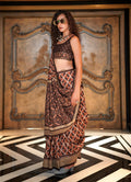Monjolika Fashion Brown Double Ikkat Silk Blend Foil Printed Saree
