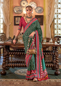 Monjolika Fashion Dark Green Patola Design Zari Work Traditional Silk Blend Saree