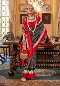 Monjolika Fashion Black & Red Patola Design Zari Work Traditional Silk Blend Saree