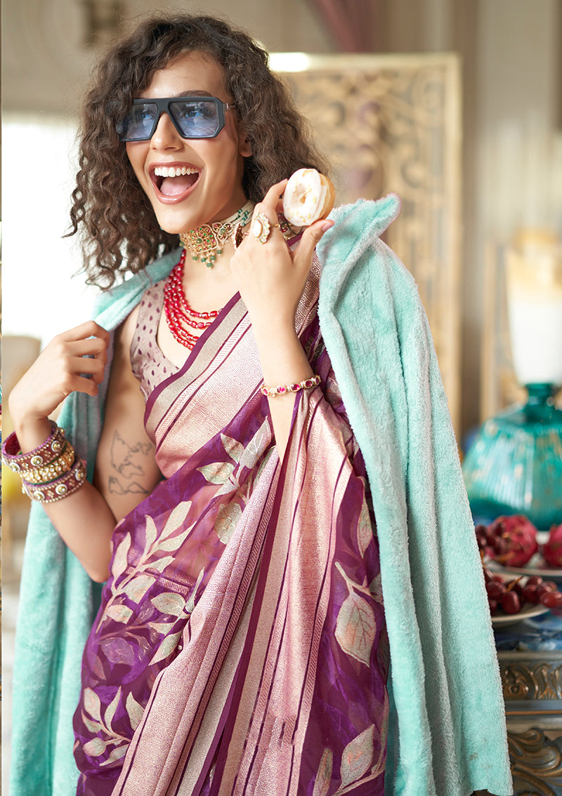 Monjolika Fashion Georgette Classic Saree with Fancy Work for Ceremonial in Purple