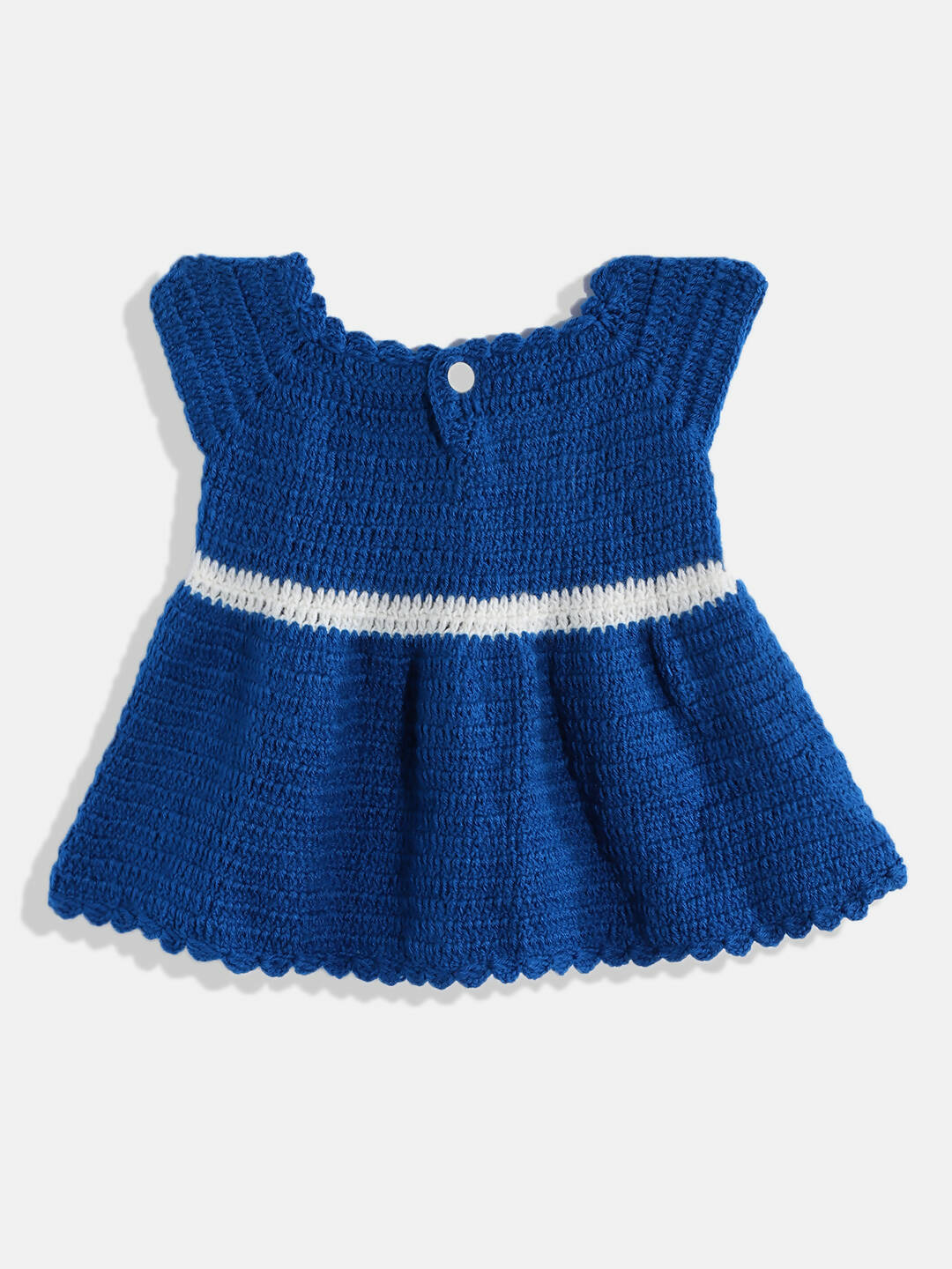 Chutput Kids Woollen Hand Knitted Short Sleeves Pola dot Detail Dress For Baby Girls With Cap - Blue