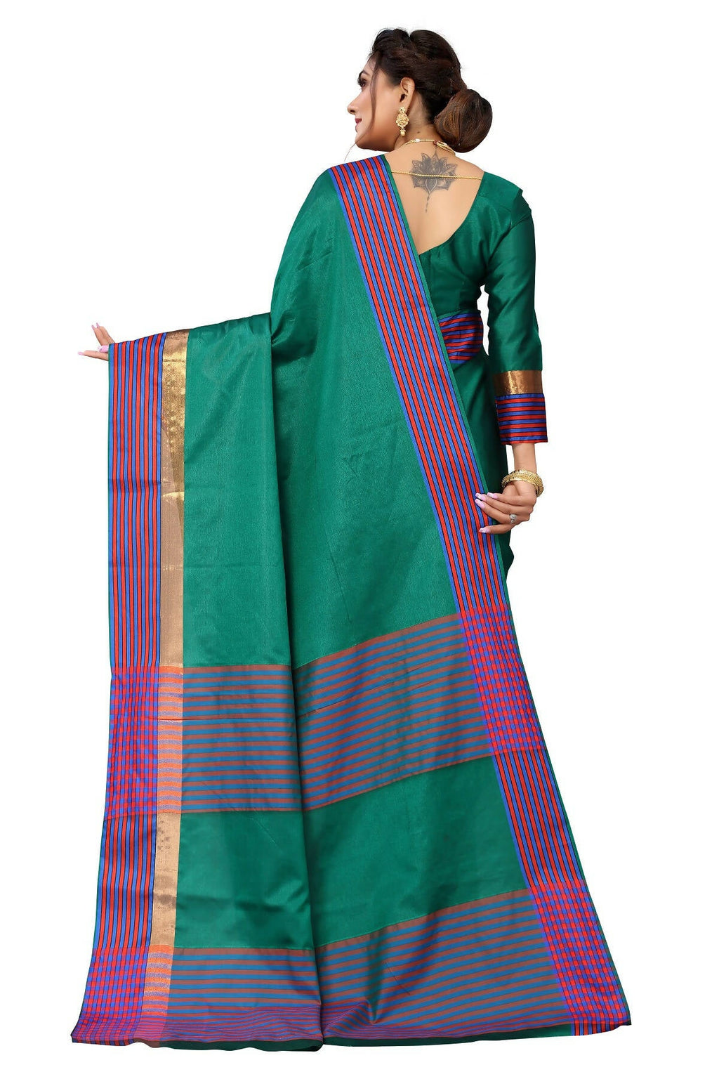 Vamika Ethnic Fire Green Cotton Silk Saree