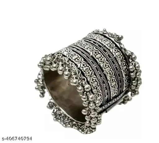 Tehzeeb Creations Women Silver Colour Oxidised Bangle With Ghungroo Style T