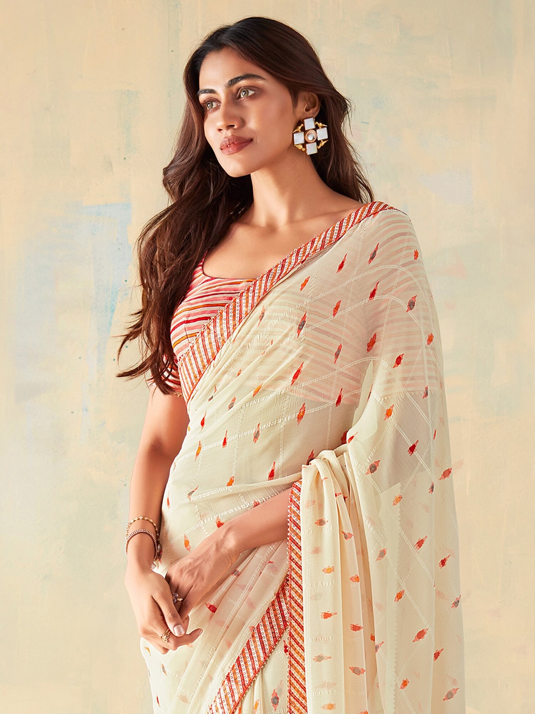 Saree Mall Geometric Printed Gotta Patti Pure Georgette Sarees
