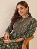 Indo Era Women Floral Printed Regular Sequinned Detail Pure Cotton Kurta with Trousers