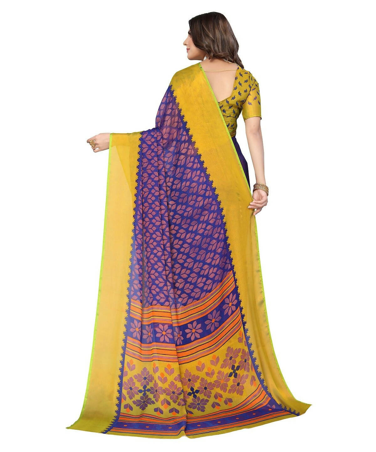 Vamika Blue Chiffon Brasso Bollywood Style Woven Saree (ALIZA BLUE)