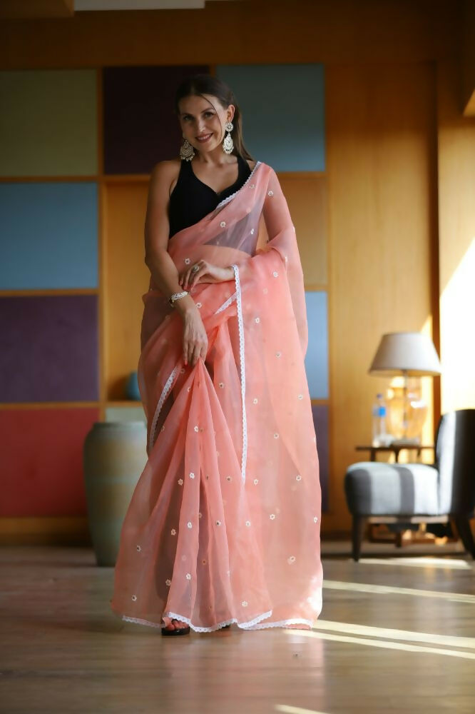 Vamsee Manbhari Peach Organza Saree
