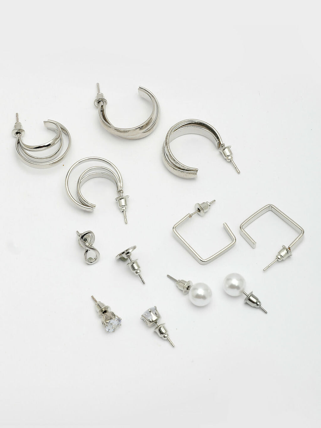 NVR Women's Set of 6 Silver-Plated Contemporary Half Hoop Earrings