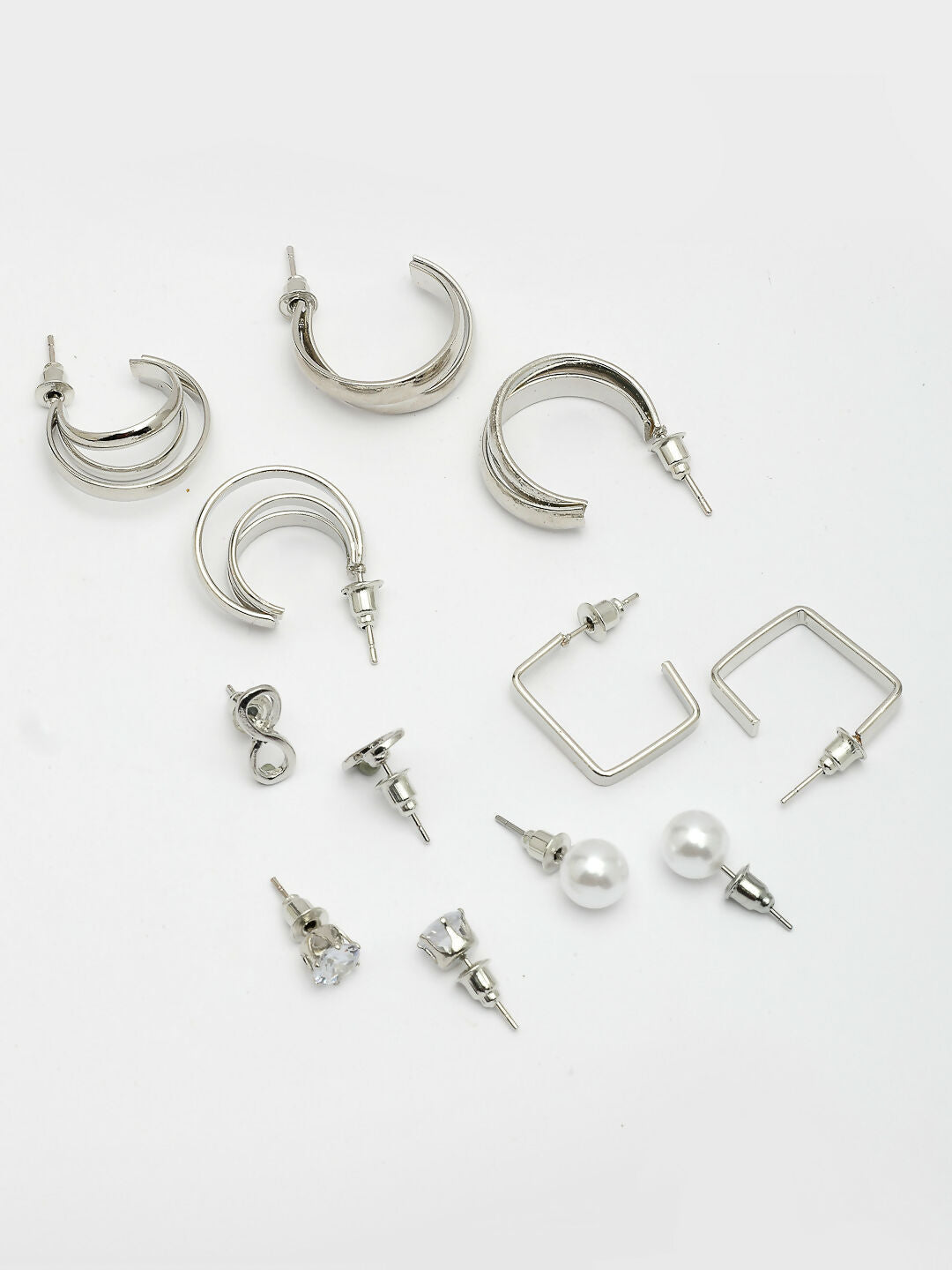 NVR Women's Set of 6 Silver-Plated Contemporary Half Hoop Earrings