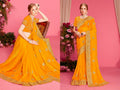 PR Fashion Mustard Fendi Two Tone Silk Heavy Zari Embroidery Work With Heavy Zircon Work Saree