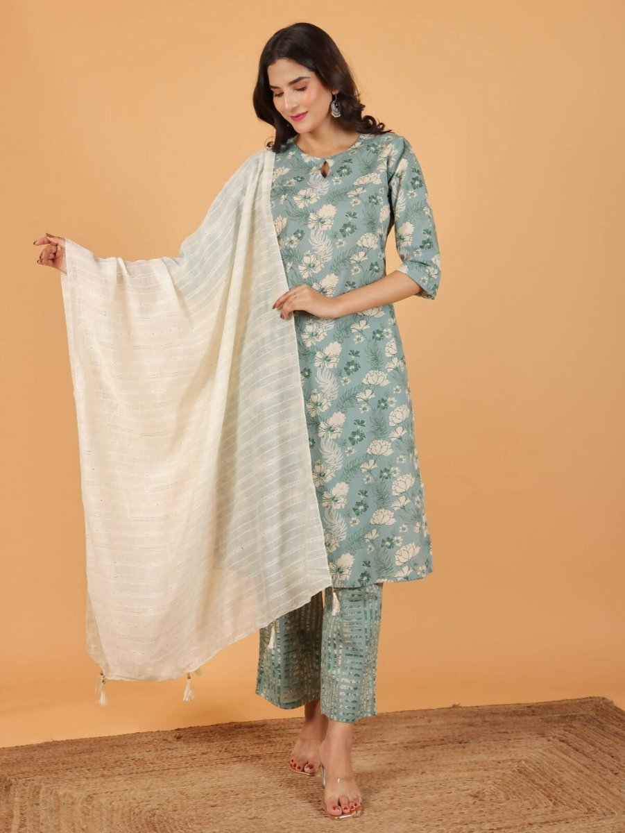 Aramya Straight Soft Cotton Floral Print Women's Kurta - Green
