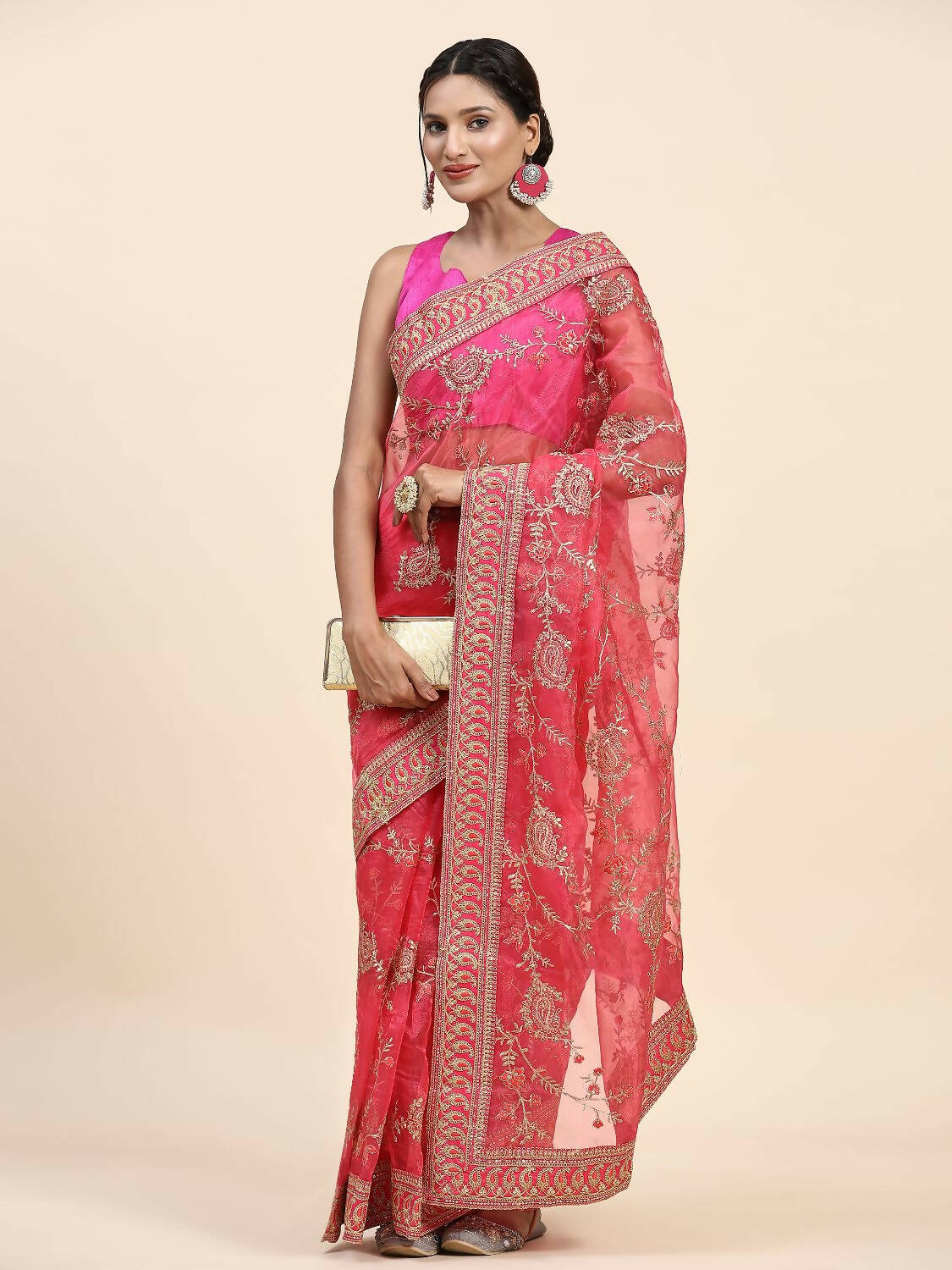 Vamsee Pink Organza Saree