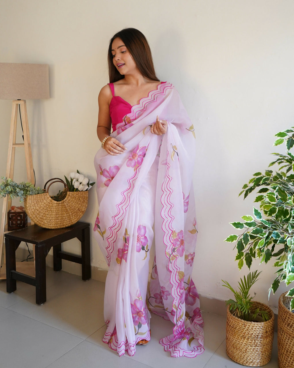 Vamsee Divisha White Organza Saree
