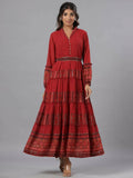 Juniper Women Rust Georgette Printed Tiered Maxi Dress