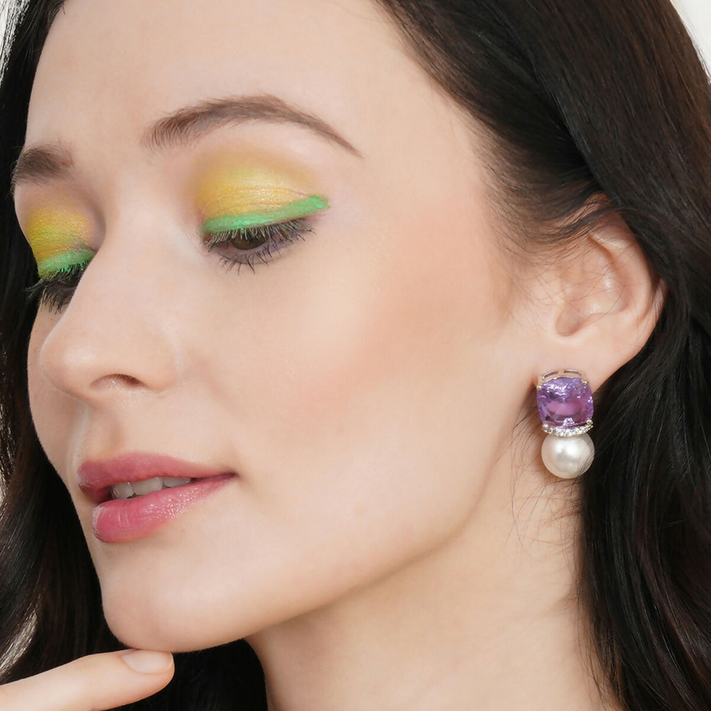 Purple Pearl Studs- Ruby Raang
