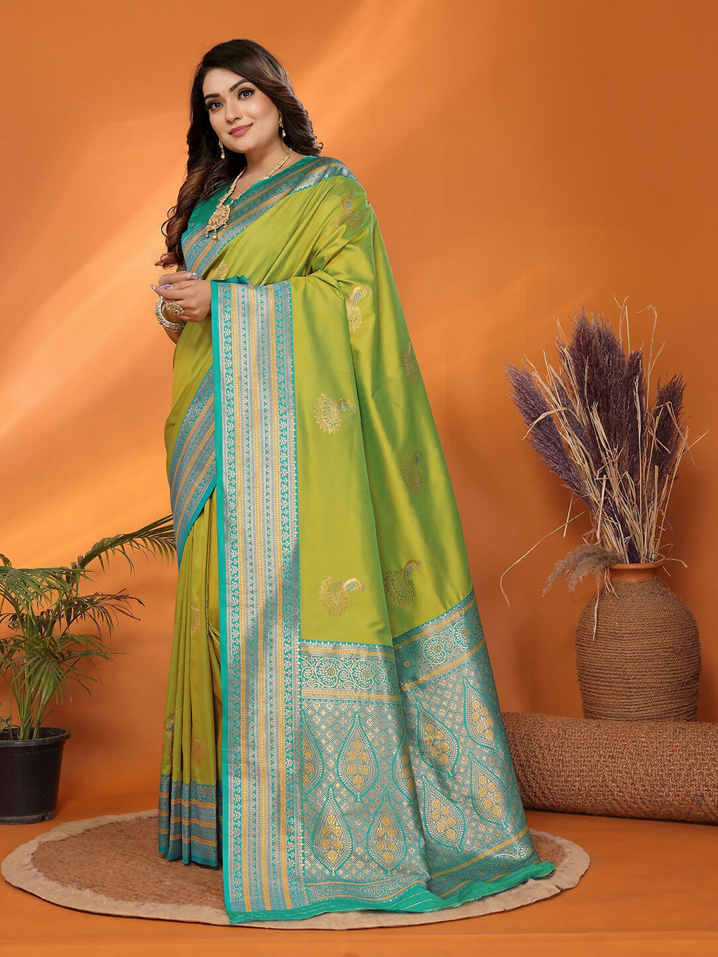 Joban Fashion Banarasi Light Green Small Butti Soft Silk Saree