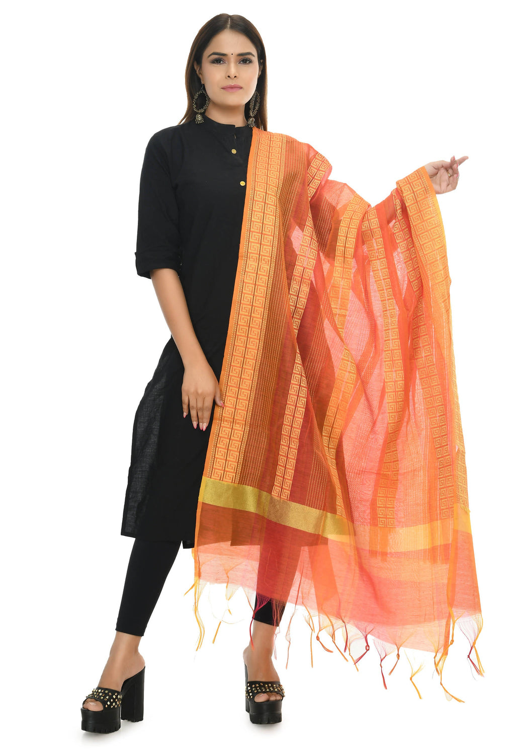 Mominos Fashion Moeza Handloom Cotton Orange Tone Dupatta