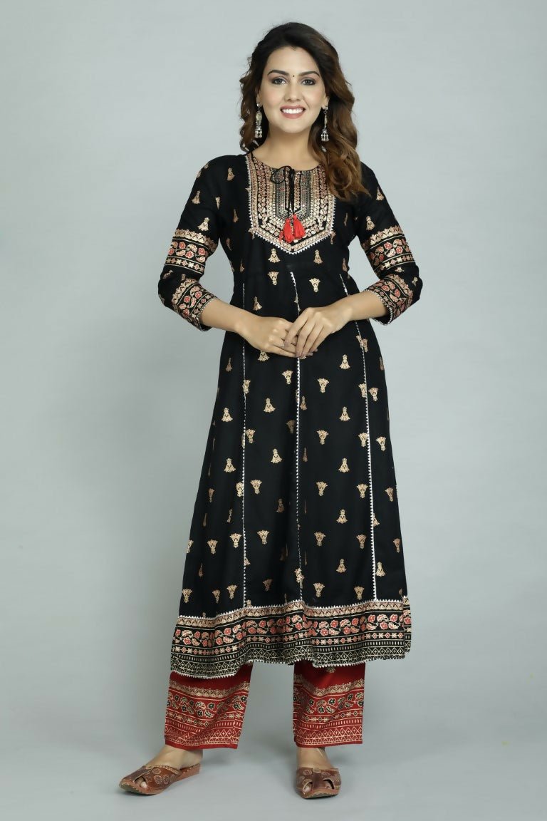 Alvano Alvano Women's Stylish Rayon Anarkali Kurta with Pant and Dupatta Set