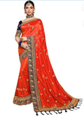 Vamika Orange Embroidery Sana Silk Saree