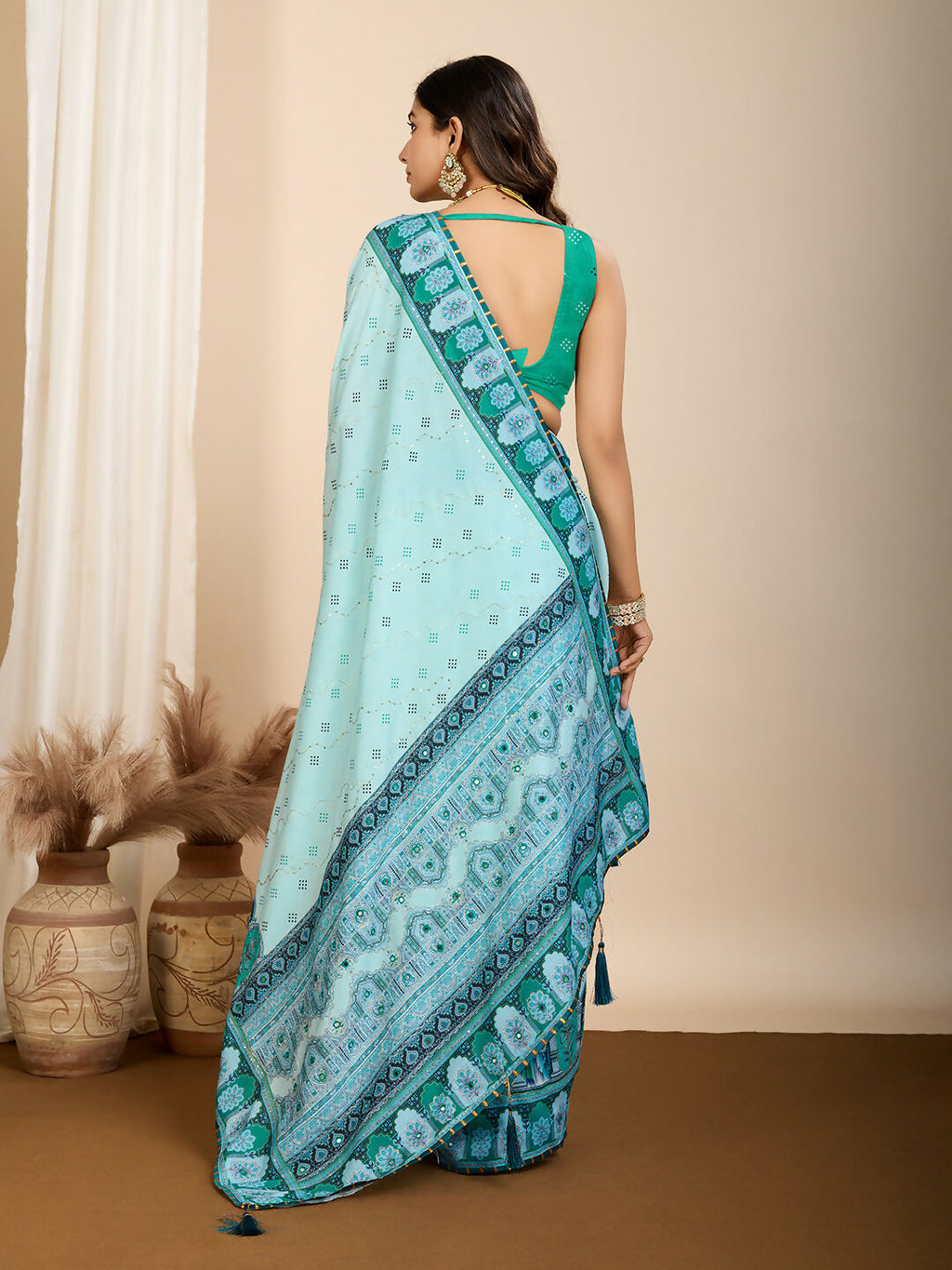 Cyan Muslin Cotton Designer Digital Printed Saree - Lavisha