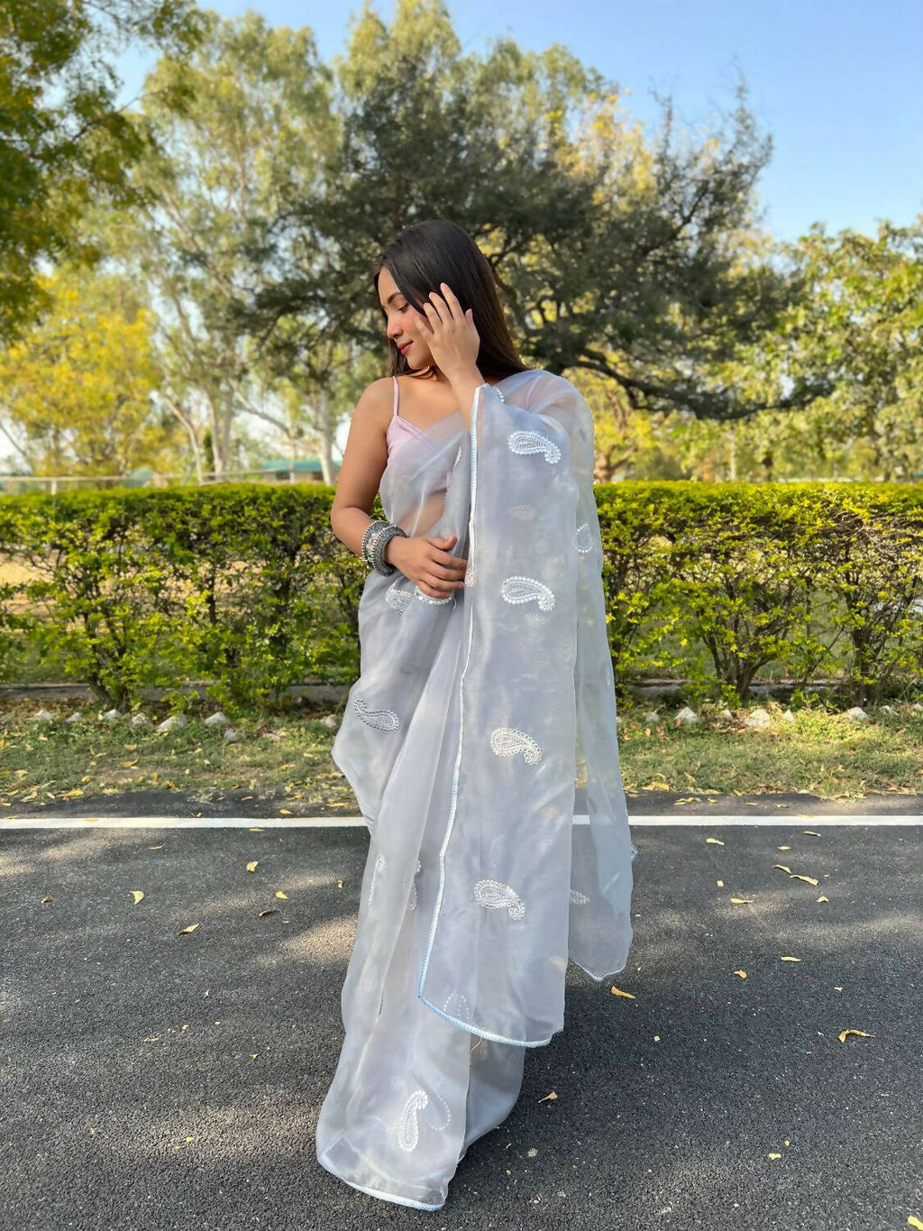 Vamsee Grey Organza Saree