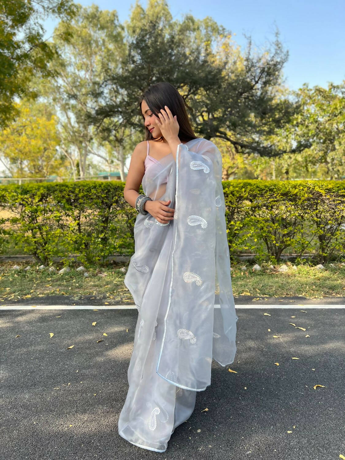 Vamsee Grey Organza Saree