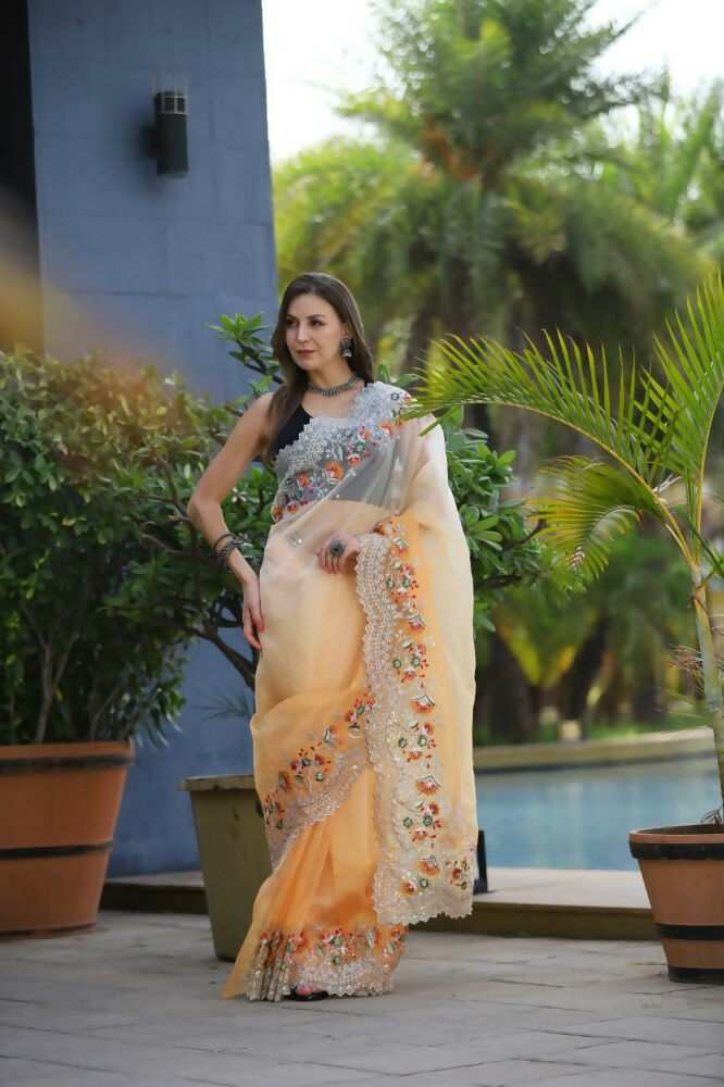 Vamsee Sanyogita Sanyogita - Yellow Organza Saree