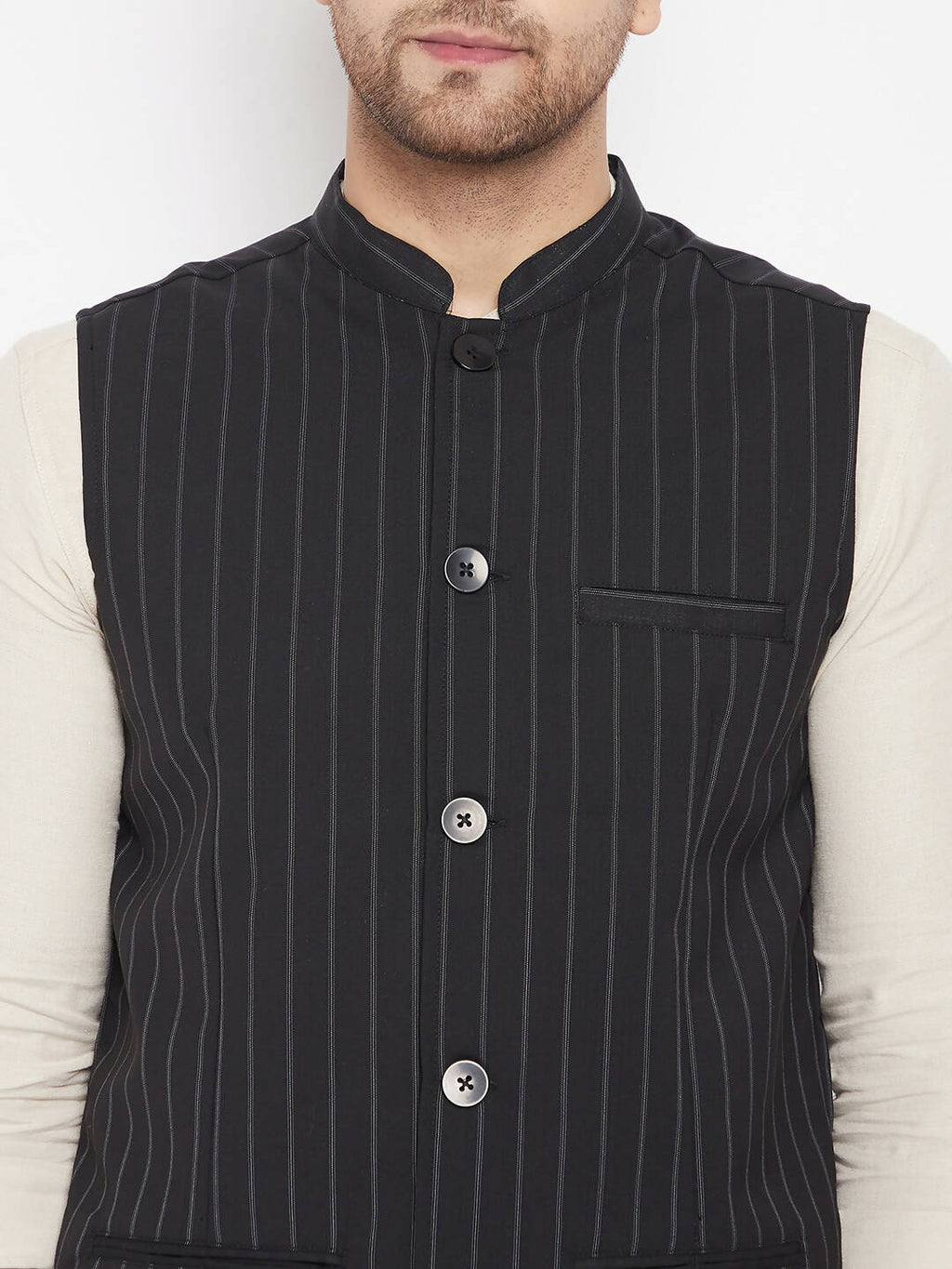 Even Apparels Black Merino Men Woven Nehru Jacket