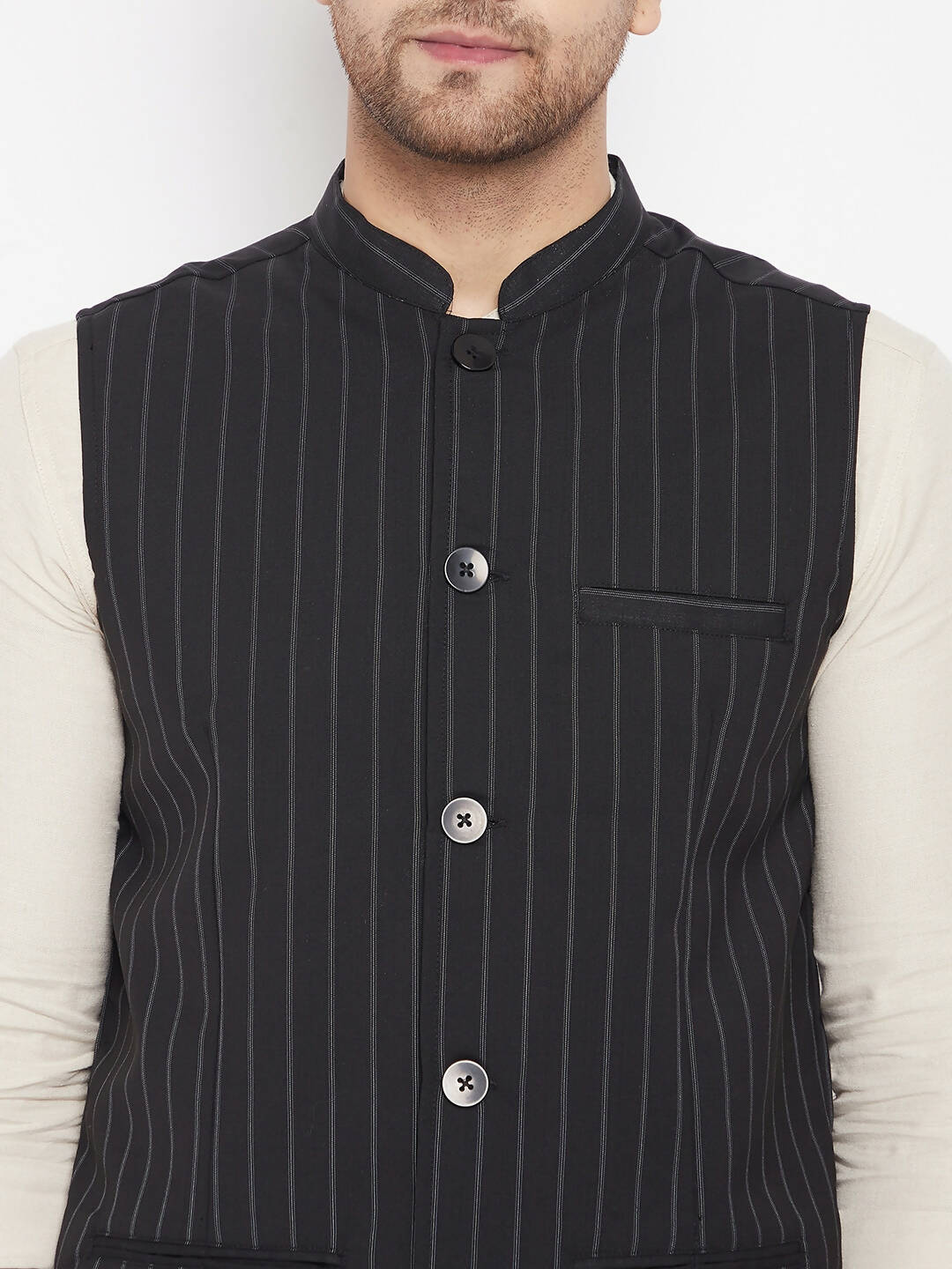 Even Apparels Black Merino Men Woven Nehru Jacket