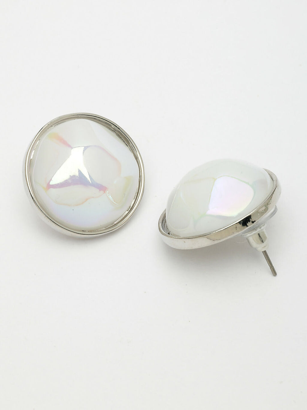 NVR Wome's Silver-Plated Pearl Studded Circular Studs Earring