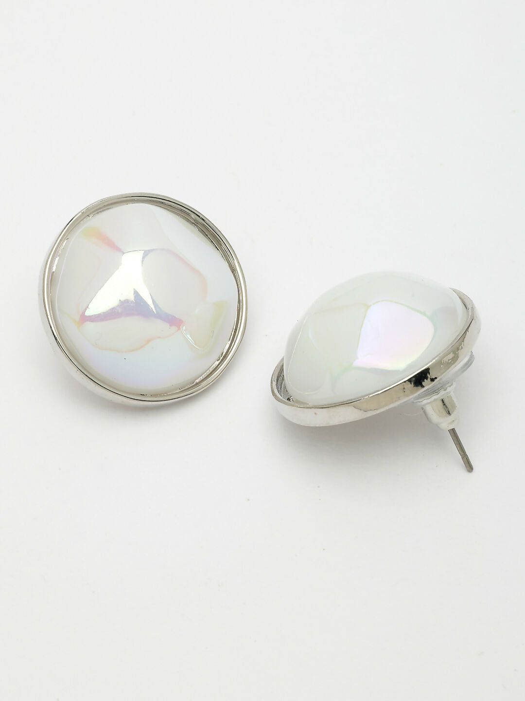 NVR Wome's Silver-Plated Pearl Studded Circular Studs Earring