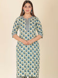 Aramya Cream Soft Cotton Floral Straight Kurta for Women