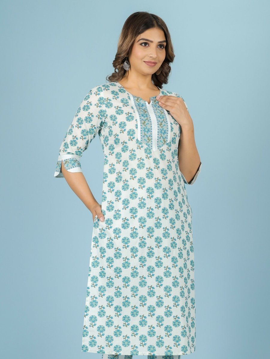 Aramya White Soft Cotton Floral Straight Kurta for Women