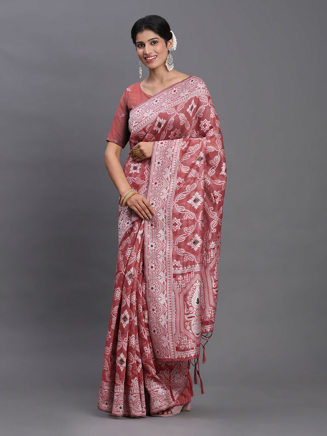 Shree Shyam Fashion Linen Cotton Peach Saree