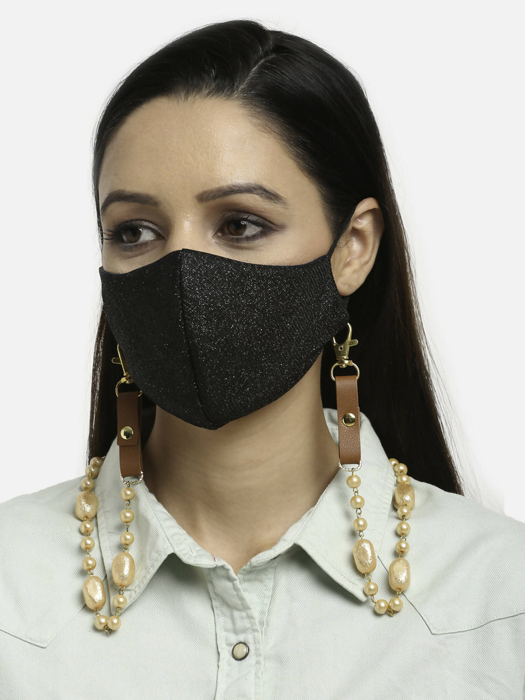 Brown Leather Beaded Mask Chaain - Ruby Raang