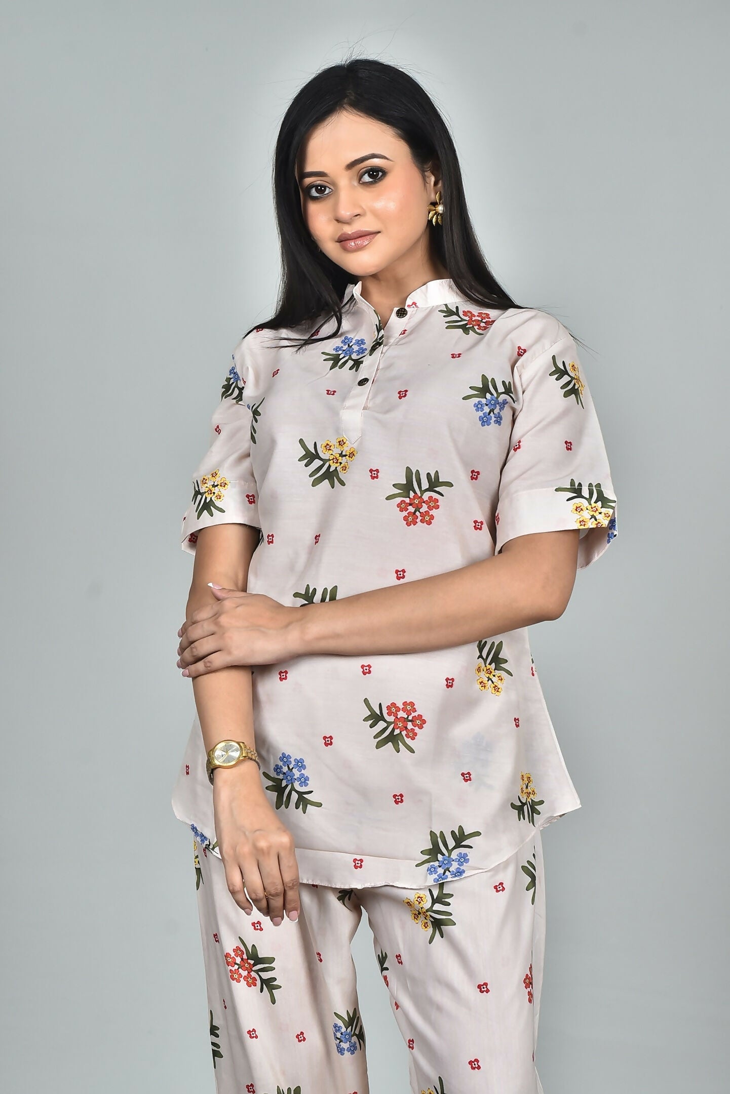 Morchari Digital Print Semi Muslin Co-Ord Set Top & Trouser-Multicolor