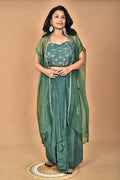 Morchari Women Hand Embroidery Crop Top-Green