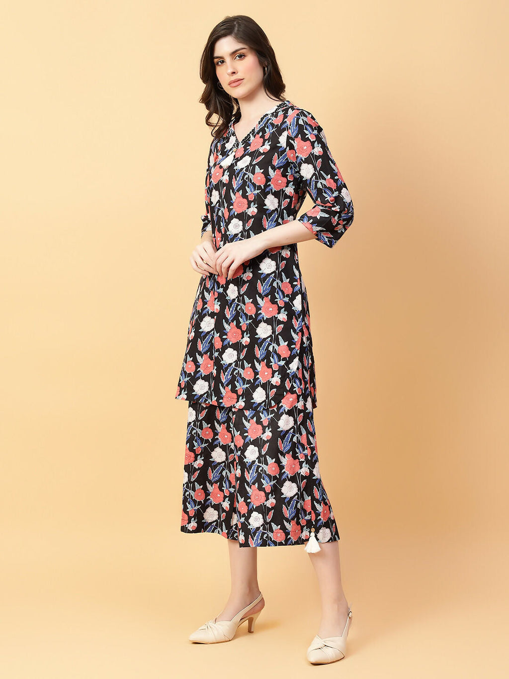 Joban Fashion Black Cotton Printed & Hand Work Co-ord Set