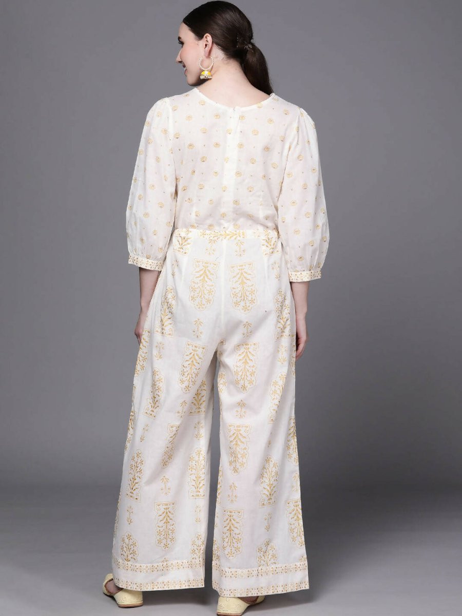 Ahalyaa Off White Printed Basic Jumpsuit