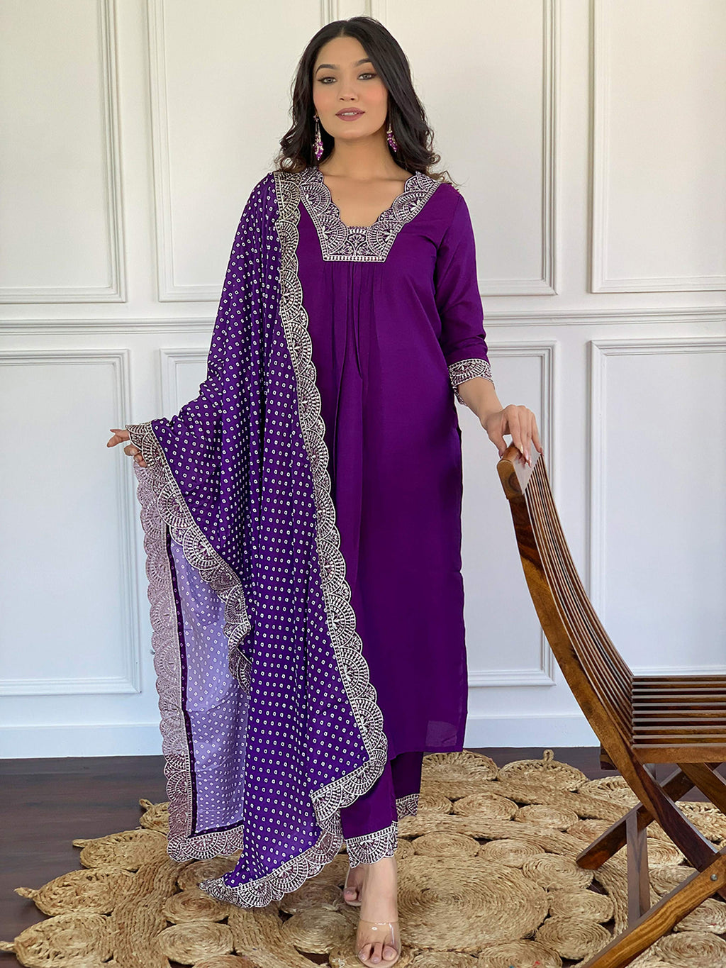 Partywear Designer ViscoseWine Stitched Suit With Dupatta - Tanisha