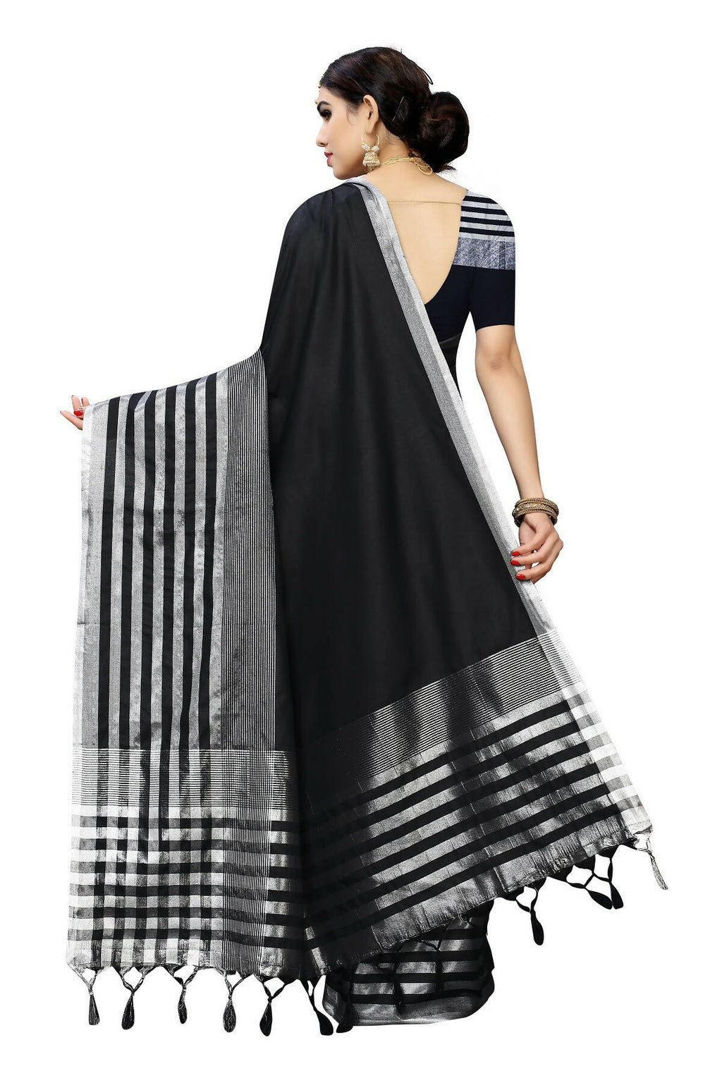 Vamika Black Cotton Silk Weaving Saree (Twitter Black)