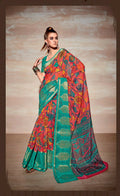 Peach Cotton Floral Printed Saree With Unstitched Blouse Piece - Kathika